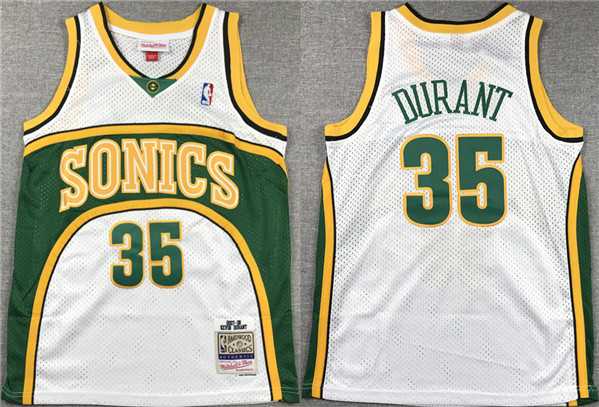 Mens Seattle SuperSonics #35 Kevin Durant White Mitchell & Ness Hardwood Classics Jersey Mixiu